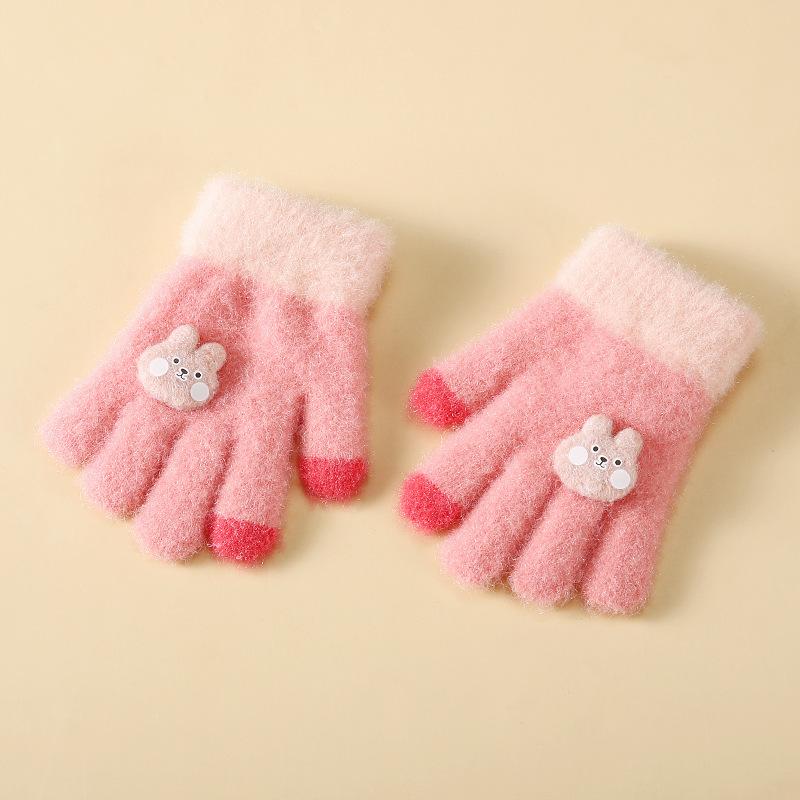 Winter Plus Velvet Children's Warm Gloves Thickened Five finger Baby Cold Yarn Cute Gloves for Girls Thickened Gloves