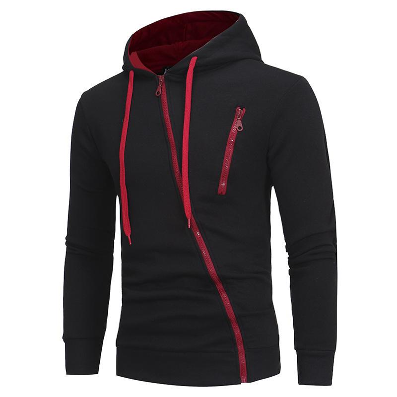 Men's Trendy Brand Hooded Sweatshirt: Oblique Zipper Jacket for Autumn/Winter.