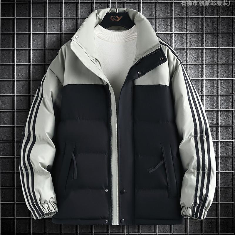 Three Bars Contrasting Color Cotton-padded Clothes for Men and Women, Winter New Thickened Warm Stand-up Collar Windproof Down Cotton Jacket