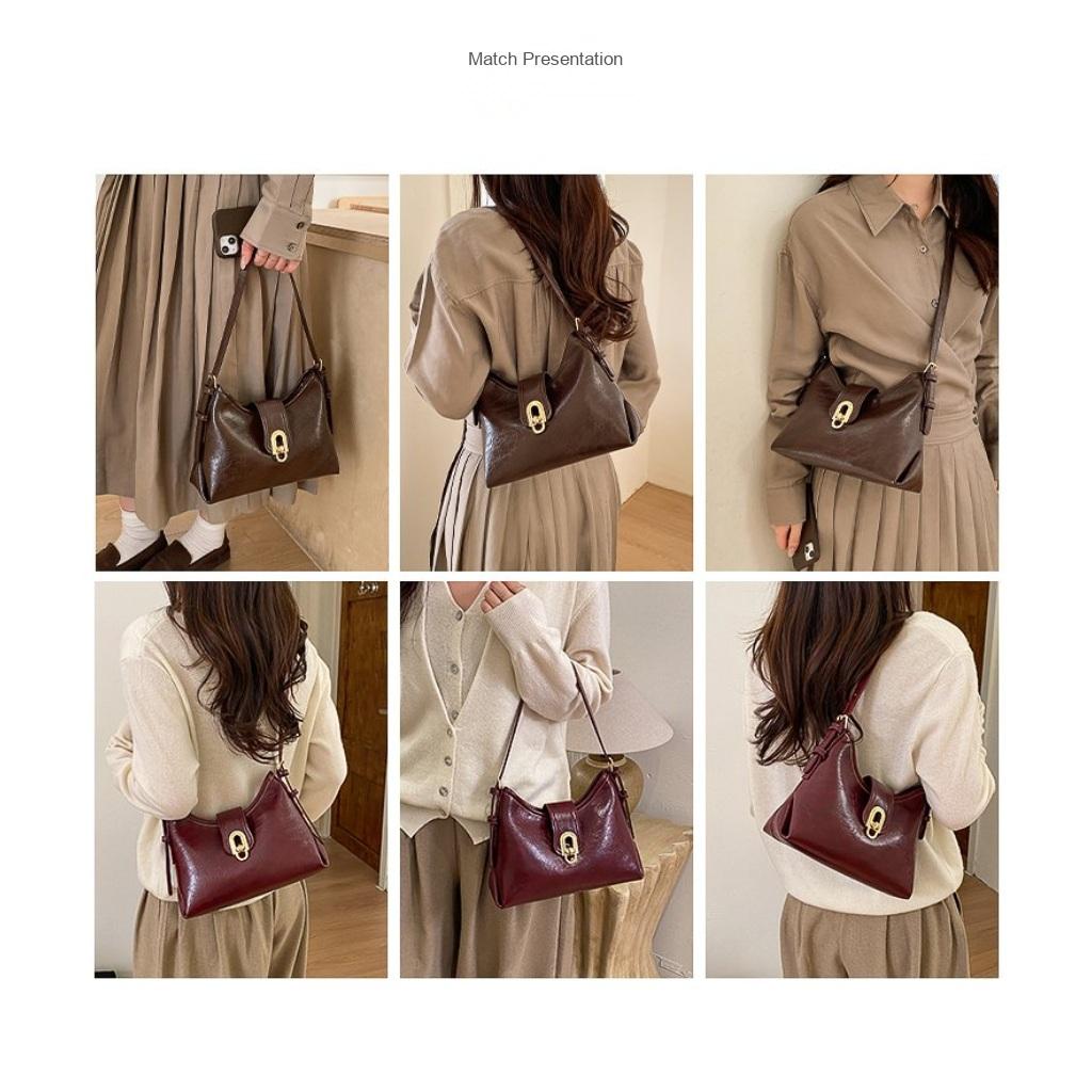 Crossbody Bag Women PU Vintage Lock Daily Commute
