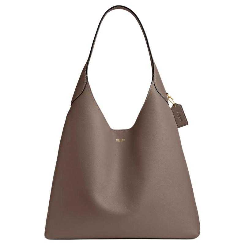 Coach Brooklyn 39 Logo Anhänger Magnetischer Verschluss Natürliches Narbenleder Hobo Tasche Hand Schultertasche Groß Damen Dunkler Stein