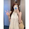 Summer Girl A Line Dress With 3d Pattern Polyester Sleeveless Tie Neck For Casual Wear
