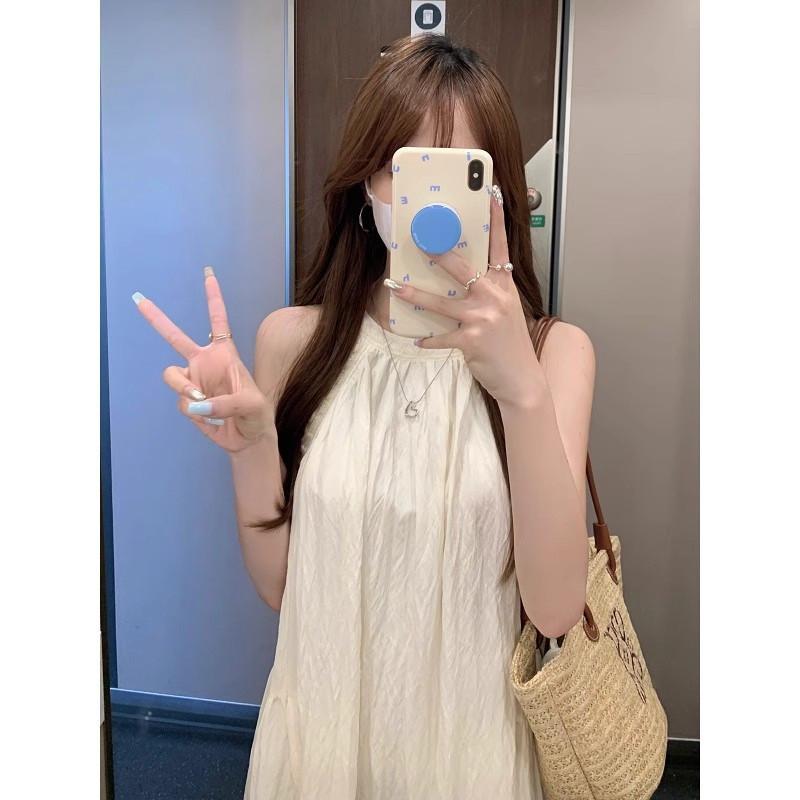 Summer Girl A Line Dress With 3d Pattern Polyester Sleeveless Tie Neck For Casual Wear