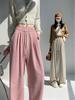 Autumn 2024 Women's Striped Wide-Leg Tie-Waist Pants - Casual, Floor-Length Trousers