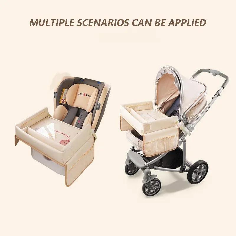 Car Dining Tray for Child Safety Seat – Foldable & Waterproof Cartoon Table with Storage, Car Seat Tray for Eating & Drawing