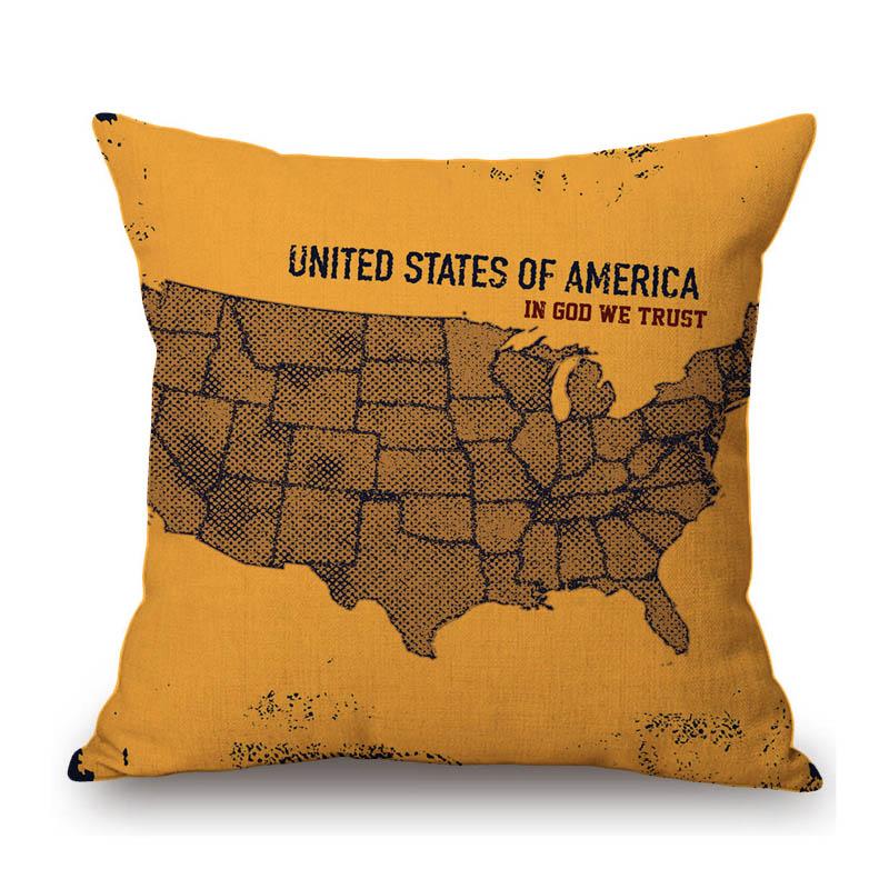 Retro Us Map Route 66 Cafe Bar Chair Seat Cushion Cover Patroitism National Day Home Decoration Linen Sofa Throw Pillow Case