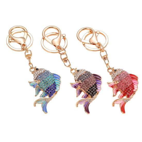 Keychain Pendant Rhinestones Inlaid Fish Shape Key Chain with Lobster Clasp Bag Charm Backpack Pendant Accessory