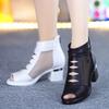 Summer Sandals New Breathable Soft Leather Women Boots Mesh Fashion Fish Mouth Ankle Boot Thick Heel Retro Classic Women Shoes