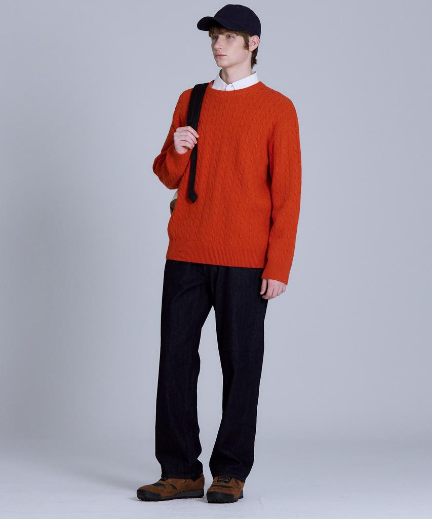 BASIC HOUSE Cable Round Neck Knit Orange Lykt7101 (Type B)