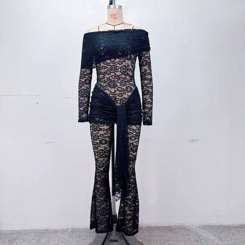 

Fashion Wind Sexy Lace See-through Slim-Fit Jumpsuit Sexy Lace See through Jumpsuit Black M