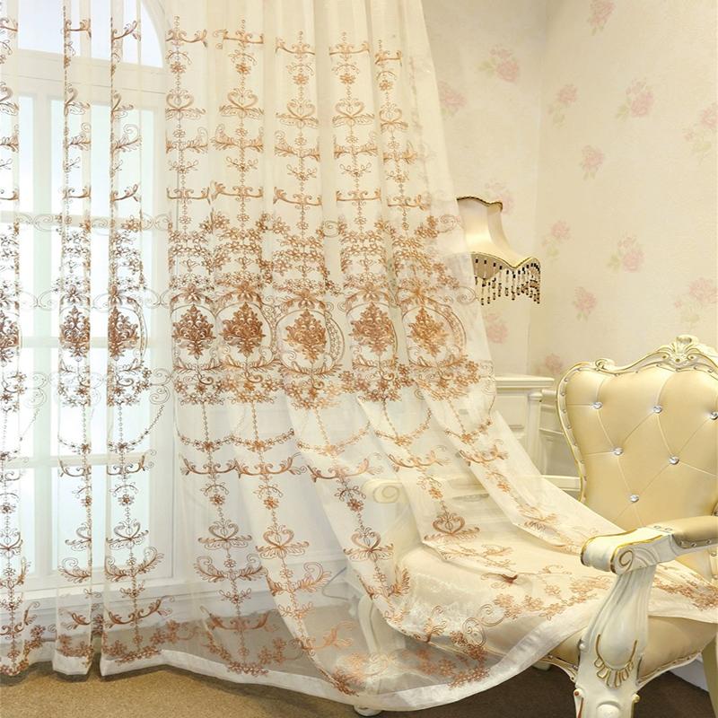 2Pcs European Luxury Embroidered Sheer Curtain, Light Translucent Sunshade, Customizable 130x265cm&Hook