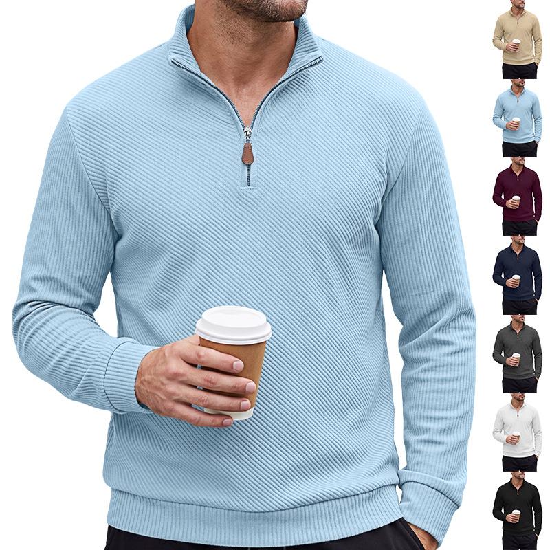 Men's American Twill Texture Half Zip Stand Collar Long Sleeve Pullover Sweatshirt Big & Tall Casual Top