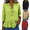 Women Casual Shirt Stand Collar Mid-Length Long Sleeve Breathable Tops Pure Color Loose Fit Ruffle Trim Shirt Daily Wear
