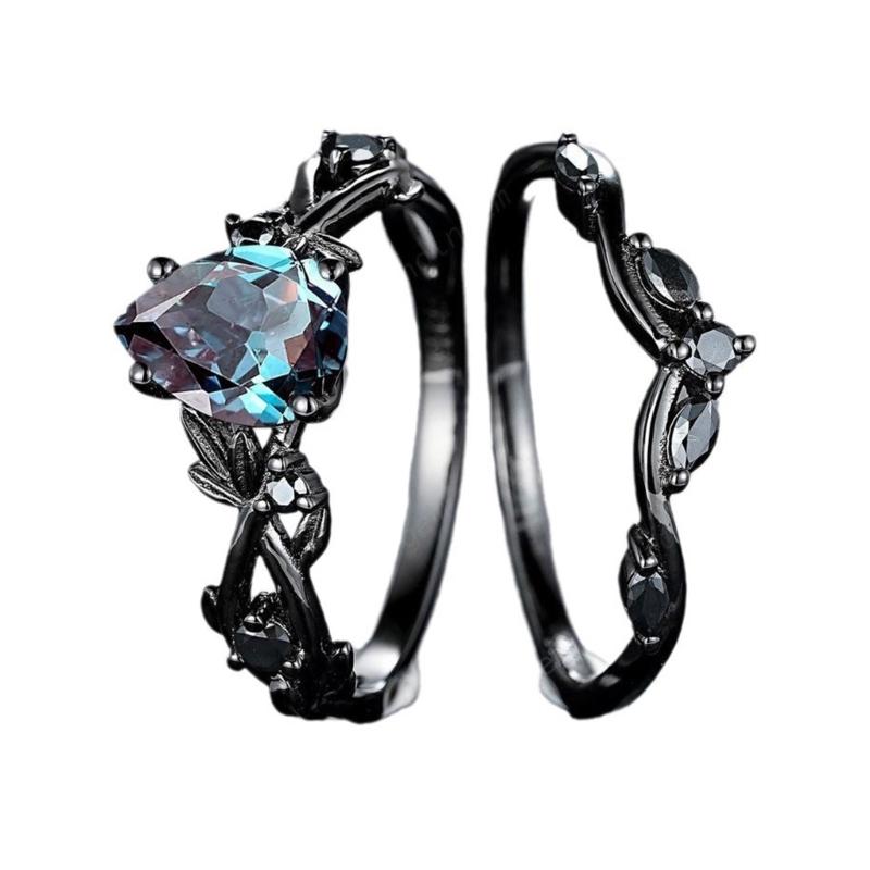 Set Of 2 Luxurious Aquamarine Stone Rings Elegant Gemstones Anniversary Ring Accessories for Weddings and Parties