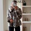 Womens Leopard Print Faux Fur Coat Slim Fit Street Style Outerwear