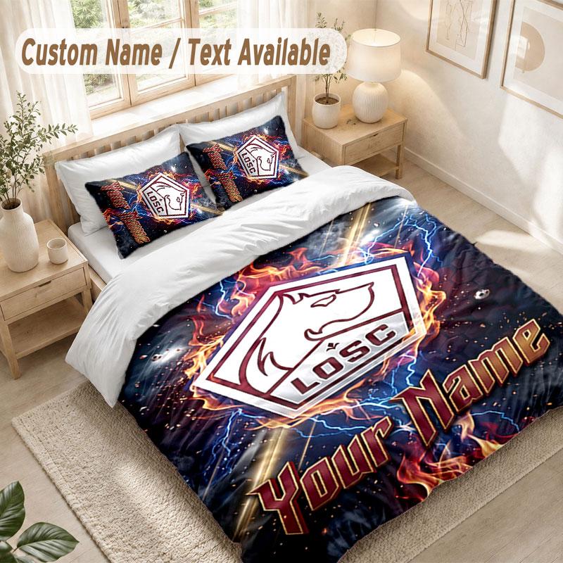 Set Biancheria da Letto Personalizzato 3 PezziCopripiumino Stampa LOSC Lille + 2 Federe Morbido Arredo Letto
