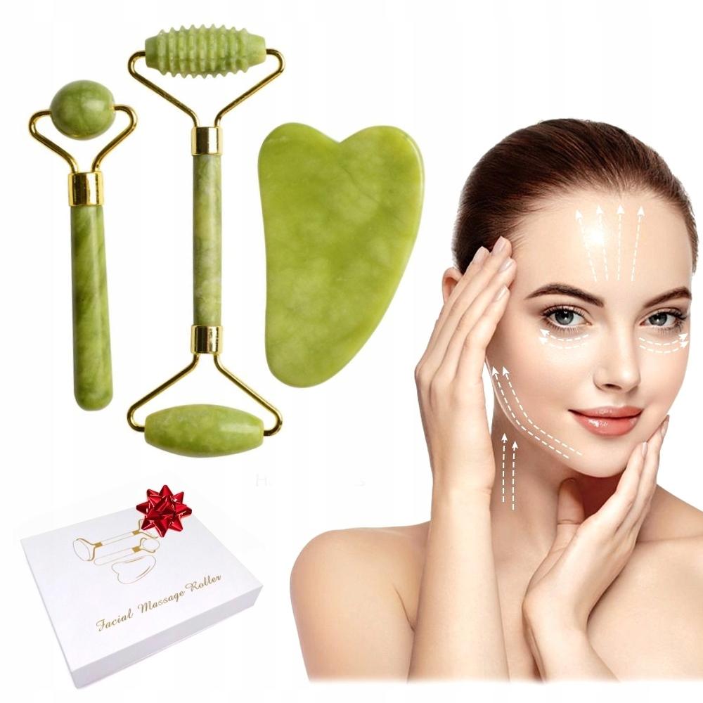 Zestaw jadeitowy do masażu twrzy 2x roller+gua sha