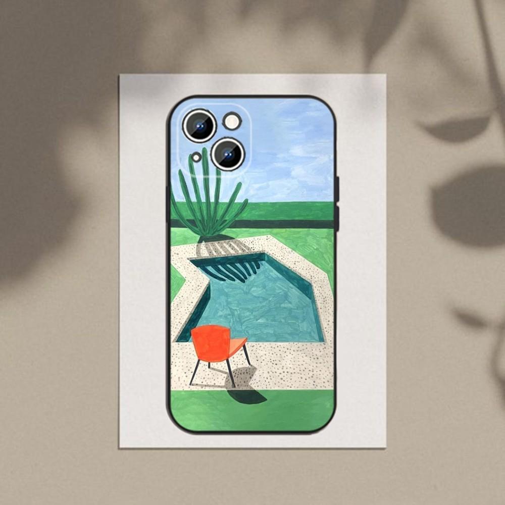 D-David-Hockney Art Phone Case Phone Case For Apple iPhone 15,14,13,12,11,XS,XR,X,8,7,Pro,Max,Plus,mini Silicone Black Cover