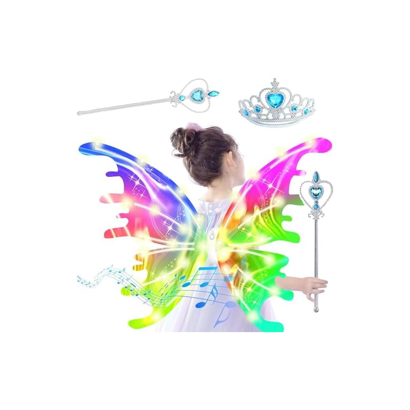 DIY Light-Up Battery-Operated Angel Wings, Elf Wings, Fairy Wings, Cosplay, Light Up Butterfly Wings with Music, Toy for Girls