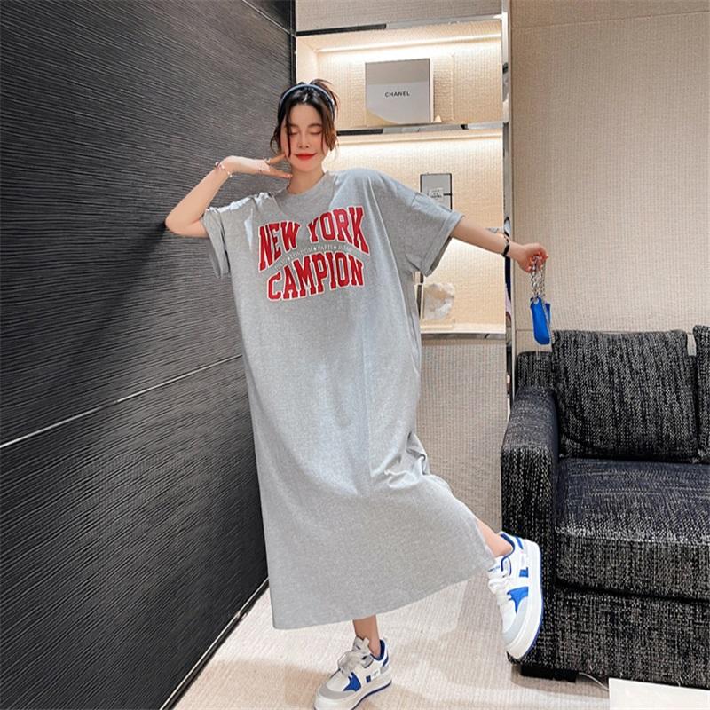 Oversized Casual T-Shirt Dress For Women New York Print Loose Fit Summer Maxi Dress 4XL