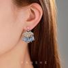Japan and Korea Light Luxury Zircon Crystal Fan-shaped Fringed Earrings Bohemian Style Stud Earrings Temperament Advanced Handmade Earrings