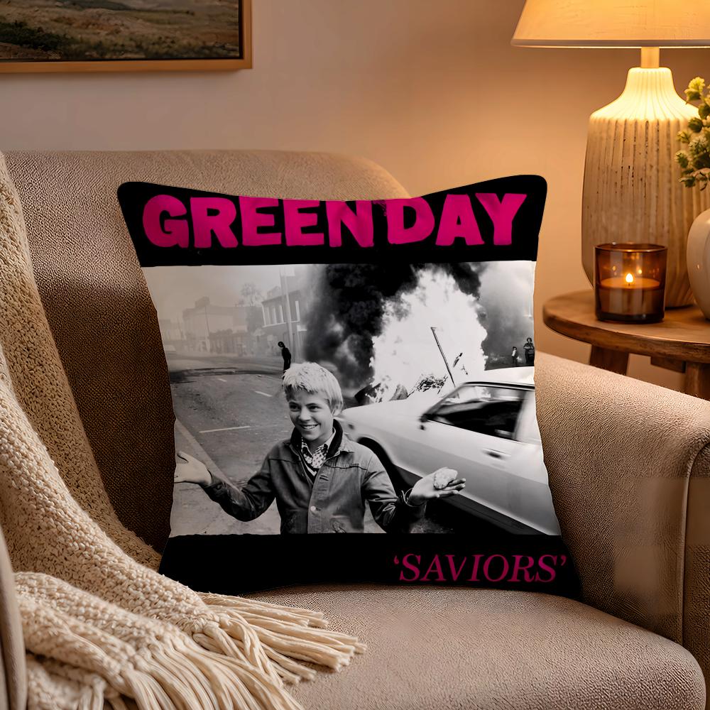 GGreen DDay Band Album Cushion Cover Soft Plush Cushion Cover Double Print And Invisible Zipper For Sofa Home Car Use