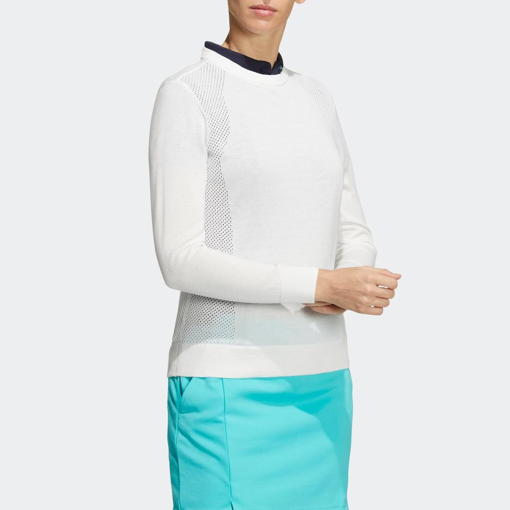 Adidas Play Green Pullover Sweater Solid Color Hollow Round Neck Knitted Long Sleeve T-Shirt Women Sweater White HA5845