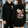 Squisita felpa con cappuccio da uomo in stile street con stampa di loto e carpa giapponesi, comoda felpa sportiva casual hip-hop, abbigliamento in pile autunnale e invernale.