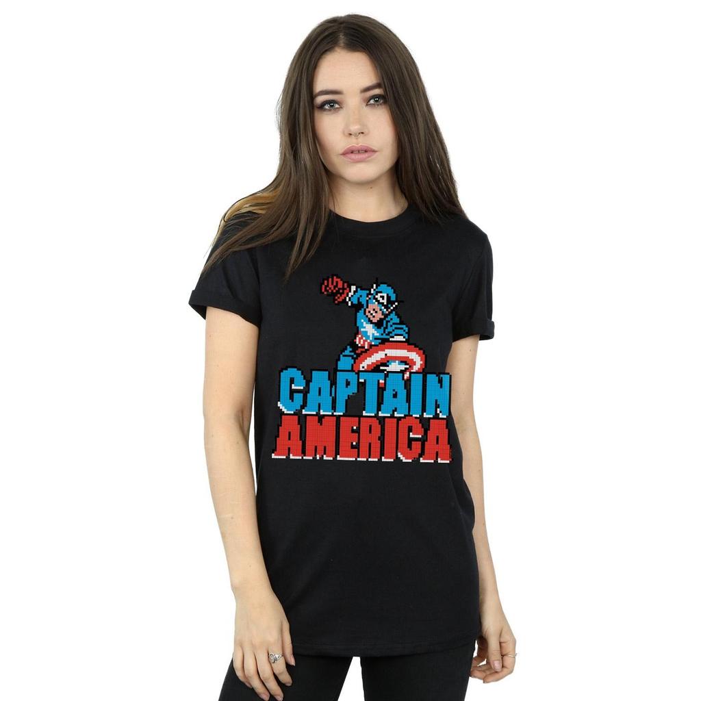 Marvel Womens/Ladies Captain America Pixelated Cotton Boyfriend T-Shirt