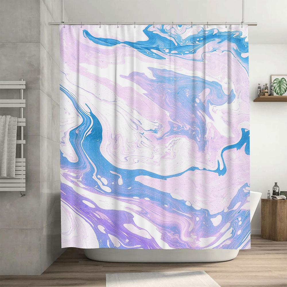 Swirling Blue Pink Shower Curtain Modern Marble Print Bath Decor Polyester Fabric for Bathroom Watercolor Floral Design 72 x 84