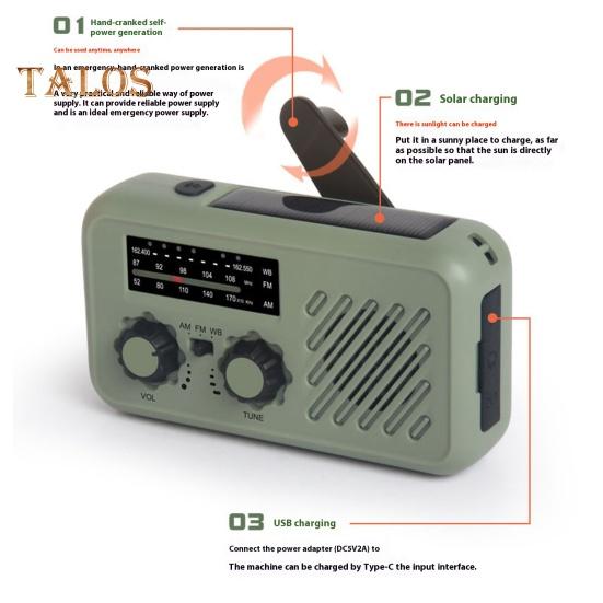 Radio de urgență cu lanternă Multifuncțional Compact Portabil Alarmă SOS Bandă AM/FM Radio reîncărcabil cu manivelă