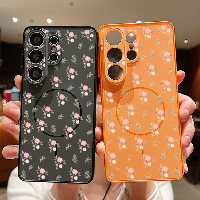 Custodia con Motivo di Fiori Rosa Per Samsung Galaxy S26 Ultra S25 Edge S24 Plus S23 FE S22 A54 A55 A56 5G Magnetica Per Magsafe Copertura Opaca