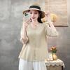 Women's Summer Fashion V-neck Shirt, Mid-sleeved Blouse, Cardigan, Fashion Casual T-shirt