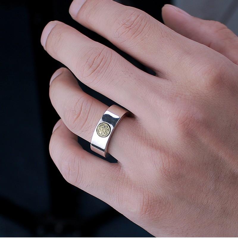 Adjustable Open Ring Men Women Sterling Retro Geometric Infinity Wheel Design Handmade Statement Jewelry