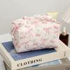 Makeup Organizer Bag Large Capacity Ruffled Edge Bow Floral Print Pen Storage for School Travel Work