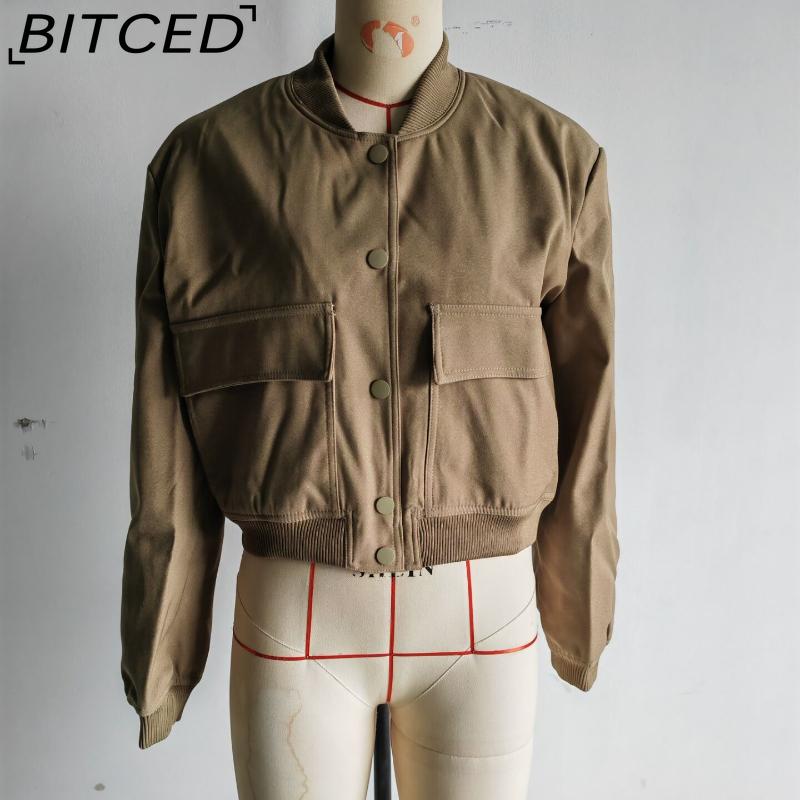 BITCED Spring Women's Oversized Pocket Jacket with Stand Collar