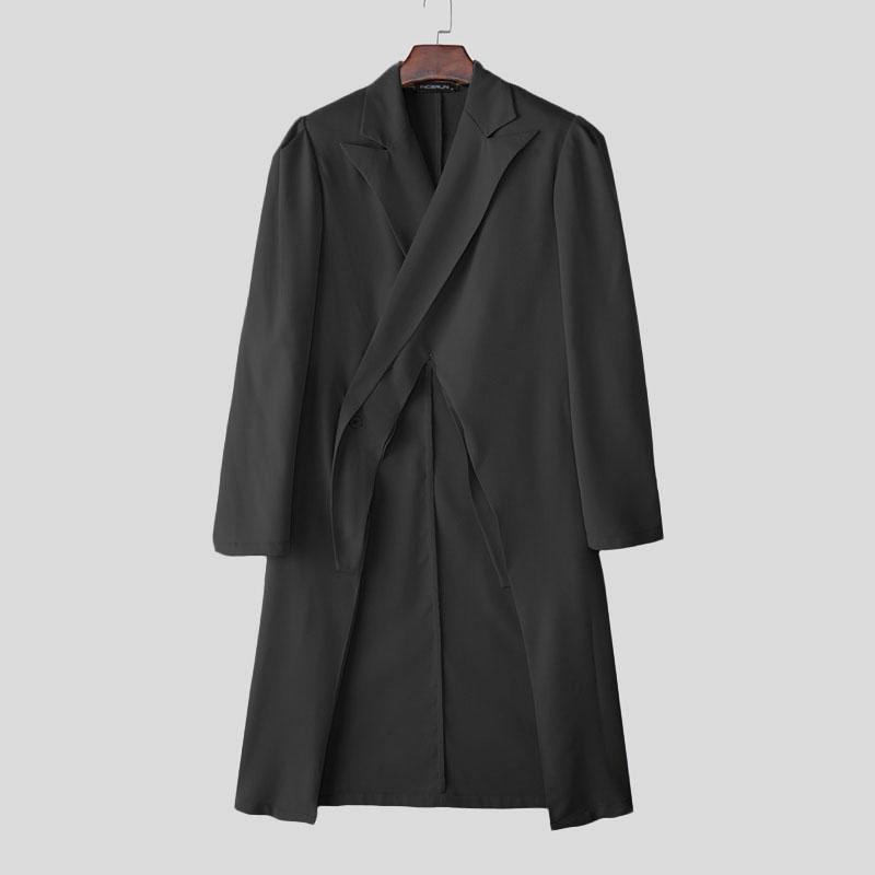 

INCERUN Men Lapel Neck Long Sleeve Front Cross Irregular Splits Casual Long Blazer Coats S чёрный