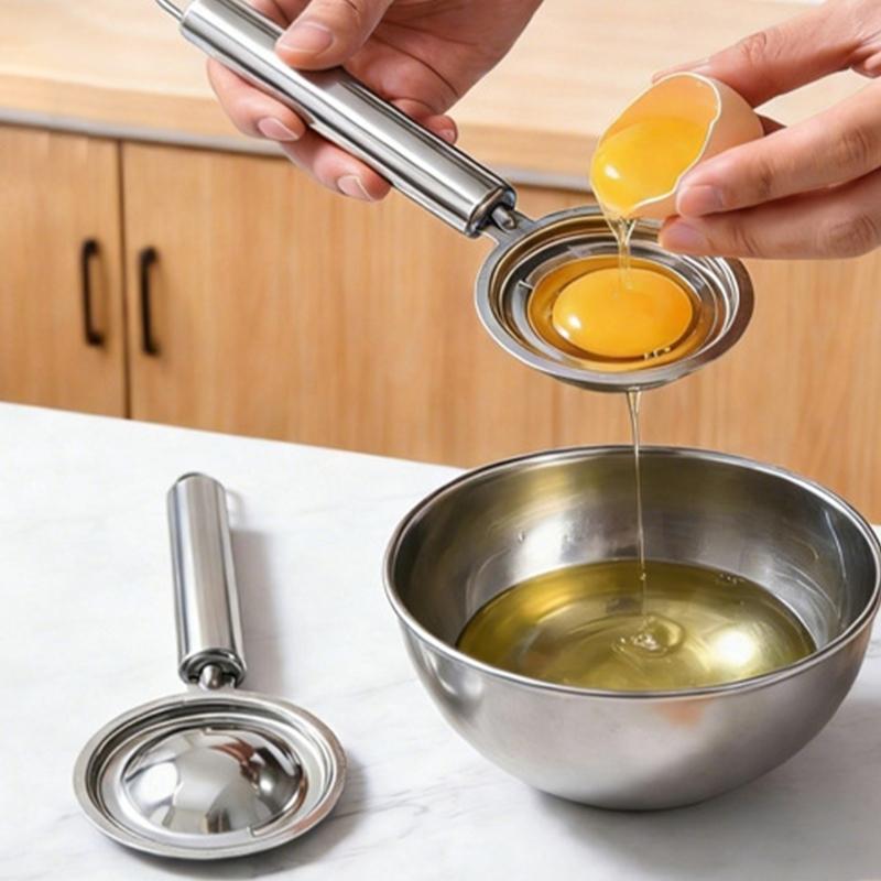 Efficient Eggs White Yolk Separator Long Handle Eggs Divider Tool Food Grade Stainless Steel Kitchen Gadget