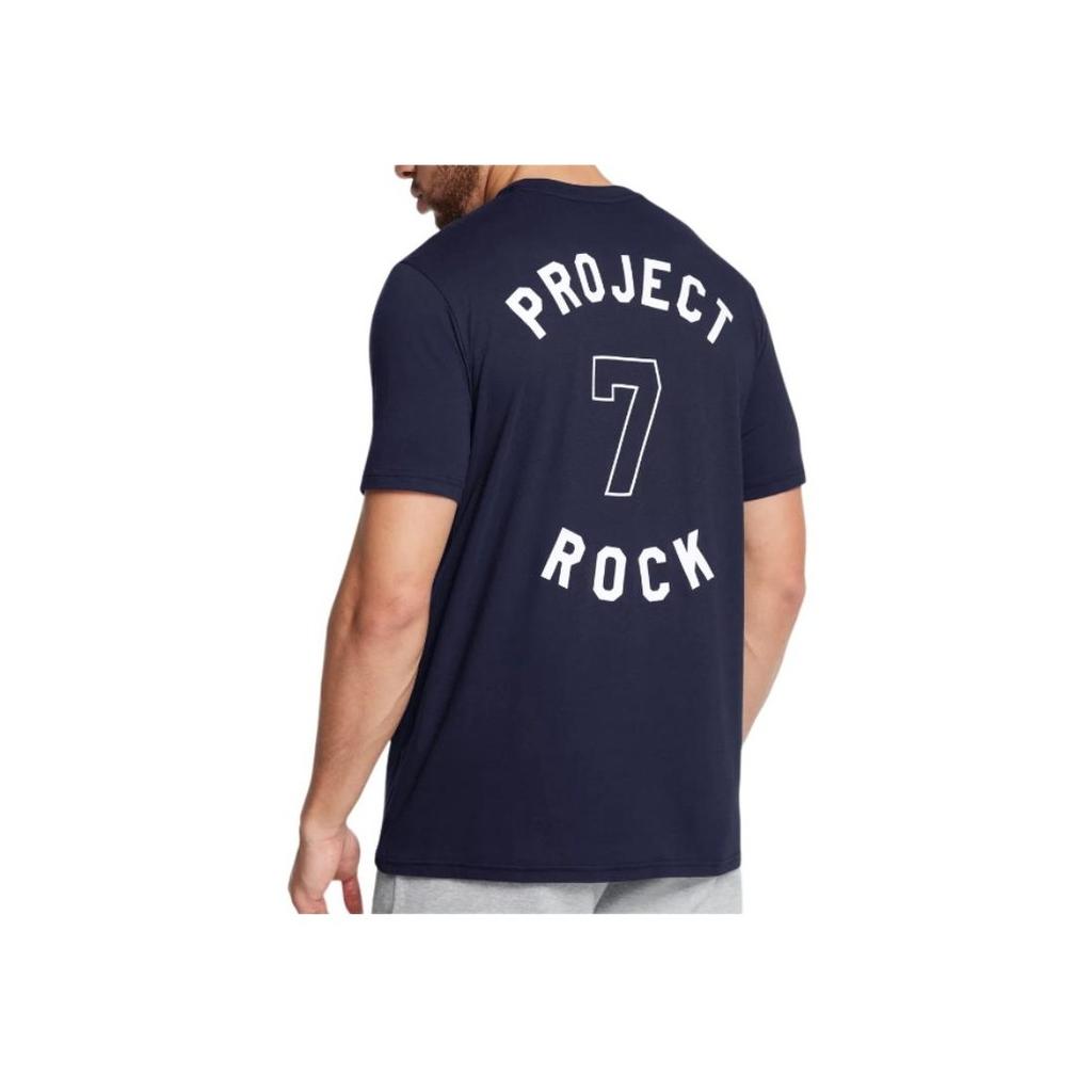Under Armour Project Rock Training Letter Print Short Sleeve T-Shirt Men Tops Navy-Blue 1386878-410