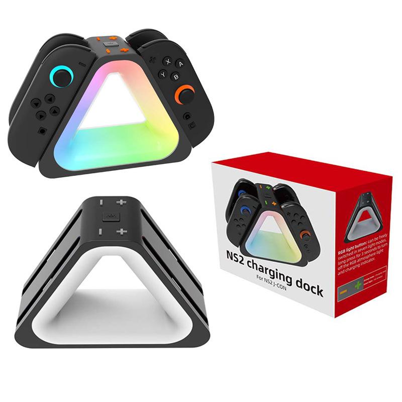 

Switch 2 Joy-Con Dock Charger, 4-In-1 Fast Charging Station For Ns2 Controllers, Triangular Design With Rgb Led Light чёрный