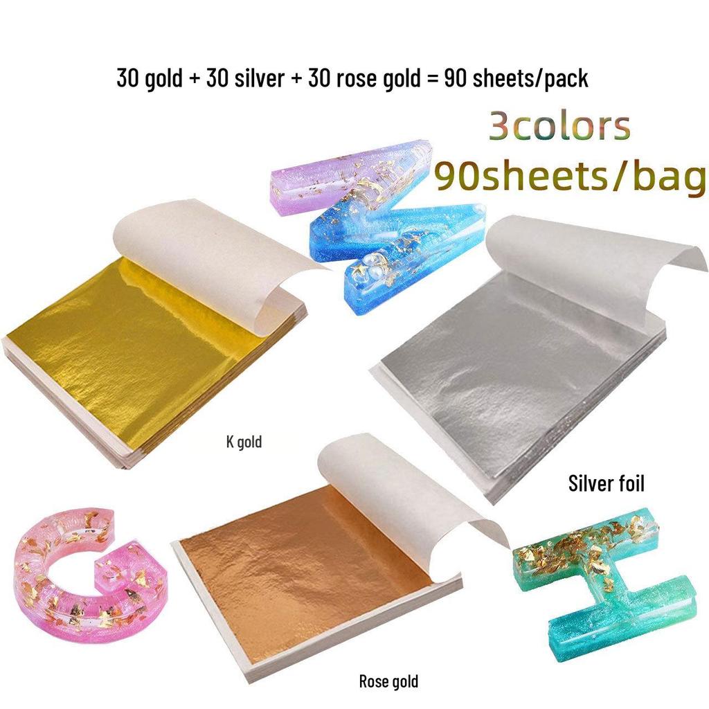Taiwan Three-Color Imitation Gold Leaf: DIY Colored Foil Epoxy K Gold, Silver, Rose Gold Sheets (90-150/Pack)
