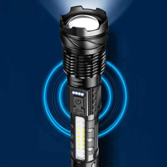 Super Bright Flashlight, Outdoor Waterproof Flashlight, Type-C Rechargeable Flashlight, Multifunctional Torch with Power Display, Zoomable Tactical