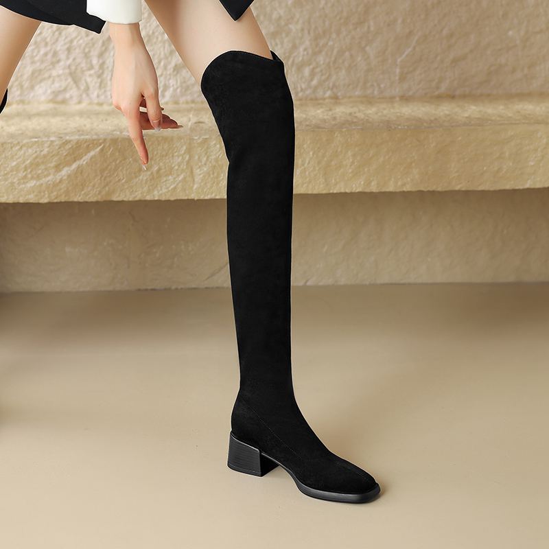 Krazing Pot Flock Autumn Winter Shoes Med Heels Size 43 Over-the-knee Boots Beauty Lady Slip On Elastic Thigh High Boots