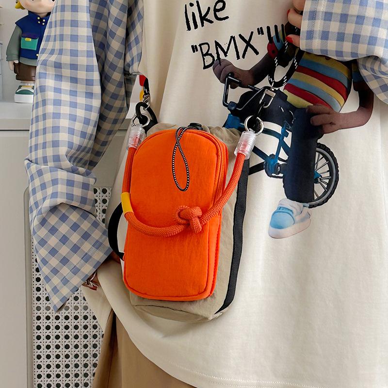 Drawstring Mini Crossbody Bag Color Block Sports Nylon Drawstring Crossbody Bag For Sports And Travel Outdoor Small Phone Bag