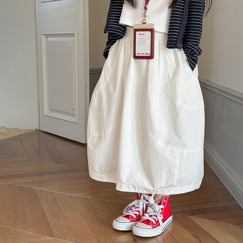 Kids Girls Korean Style Simple Solid Color Mid Length A Line Skirt 100cm