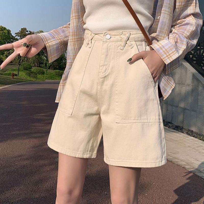 

Брюки Five Quarter, женские летние корейские свободные брюки с высокой талией, прямые, широкие, средней длины, джинсовые шорты А-силуэта XL