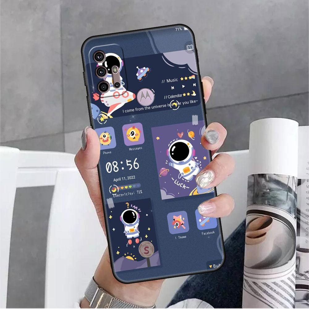Astronaut Cartoon Case For Motorola G30 G9 Play G82 G52 G60 G8 G9 Power G50 One Fusion Edge 30 20 Black Soft Phone Capas