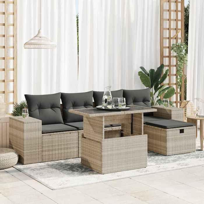 VidaXL Garden Lounge Set 6 Pcs with Light Grey Cushions Wicker 3327932