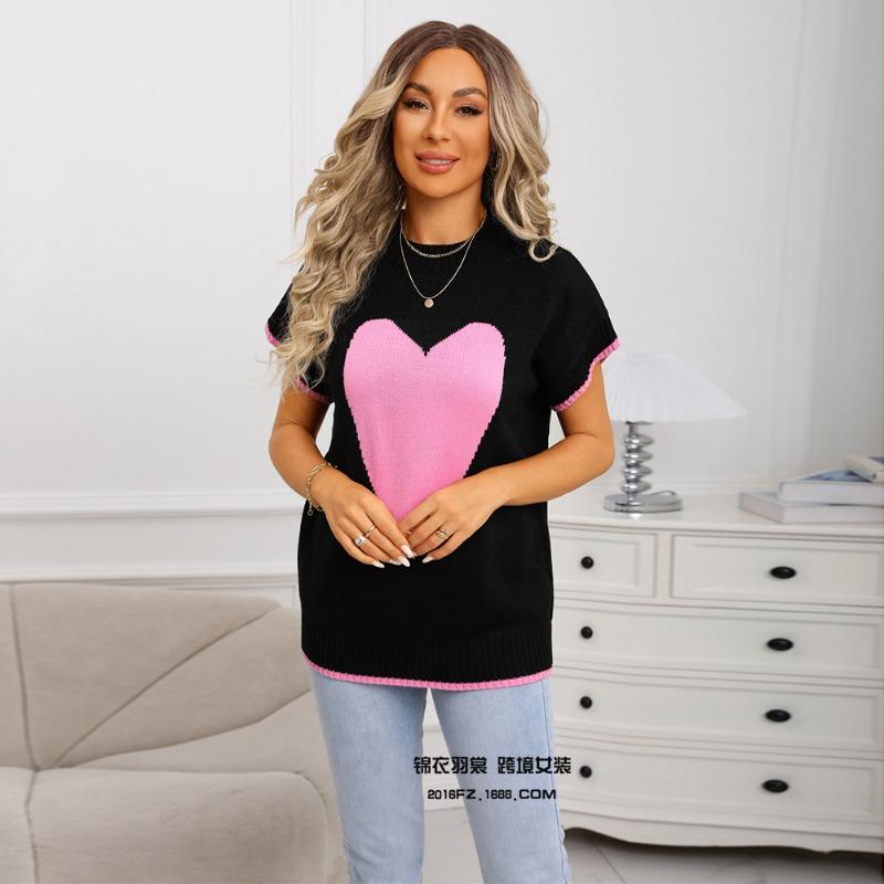 Autumn and Winter Round Neck Pullover Vest with Knitted Sweater Vest Short-sleeved Love Sweater for Women