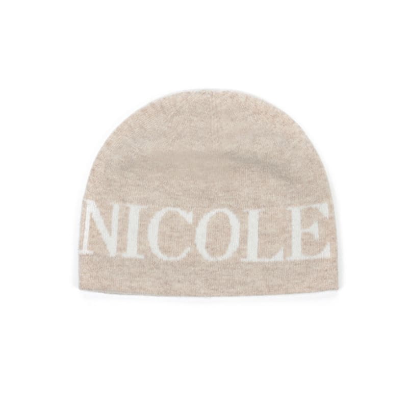 nick&NICOLE CASHMERE LETTERING JAQUARD BEANIE_LIGHT BEIGE